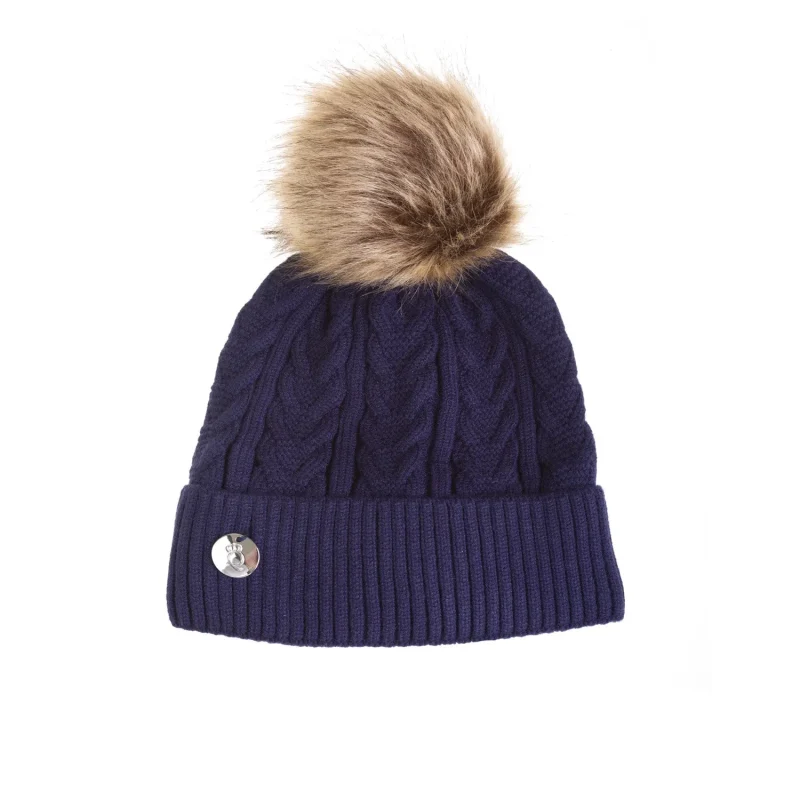 100 acrylic cable knit pom hat navy natural