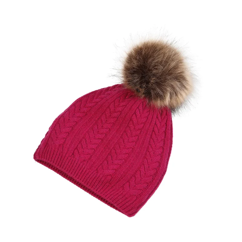 100 cashmere fuchsia cable rib beanie for women