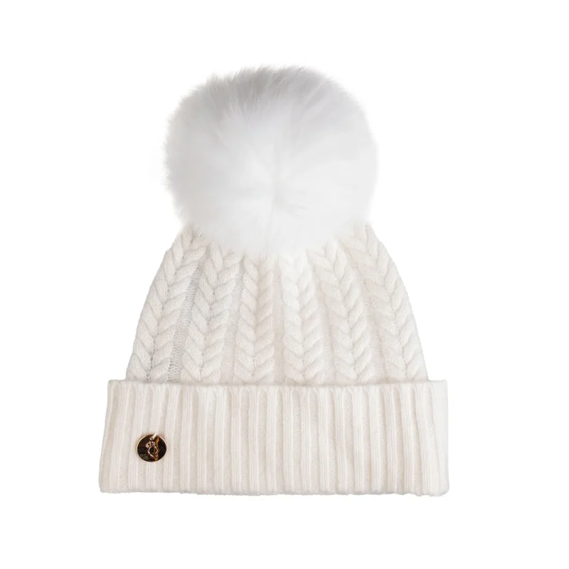 100 cashmere georgie hat in cloud white with pom