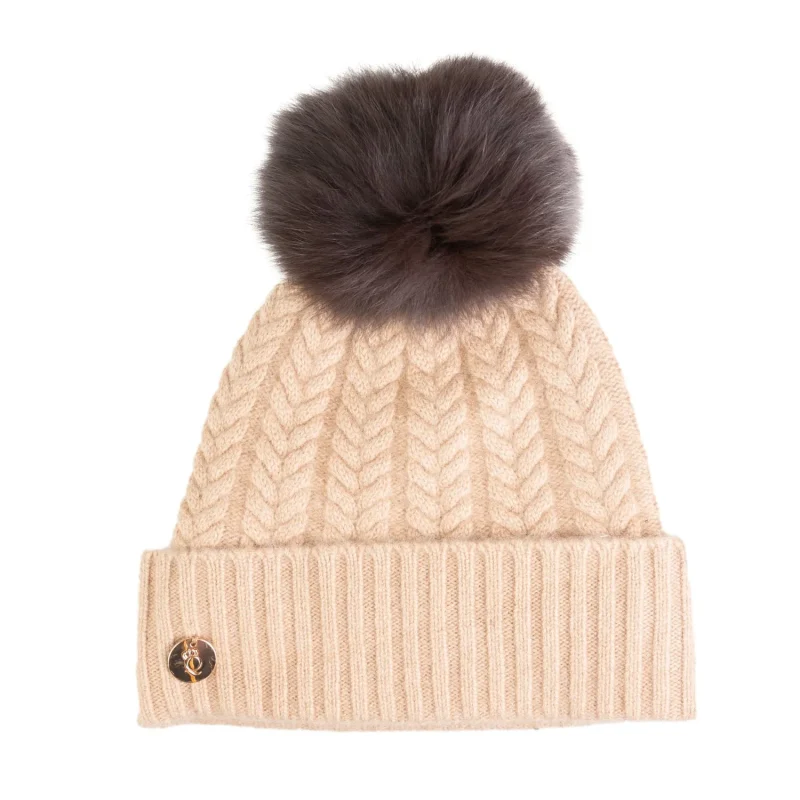 100 cashmere georgie hat with dark natural pom