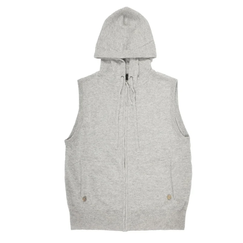 100 cashmere sleeveless hoodie silver clay