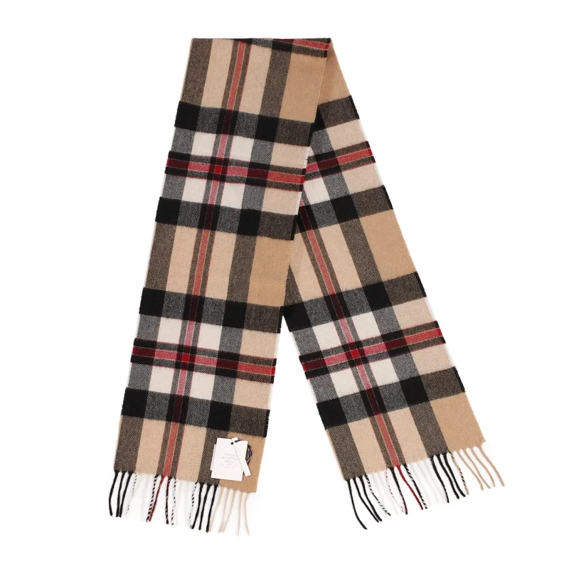 100 cashmere tartan scarf by thomson camel