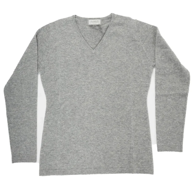 100 cashmere women s v neck grey sweater