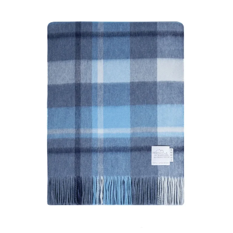 100 lambswool medieval check scarf coniston wedgewood blue