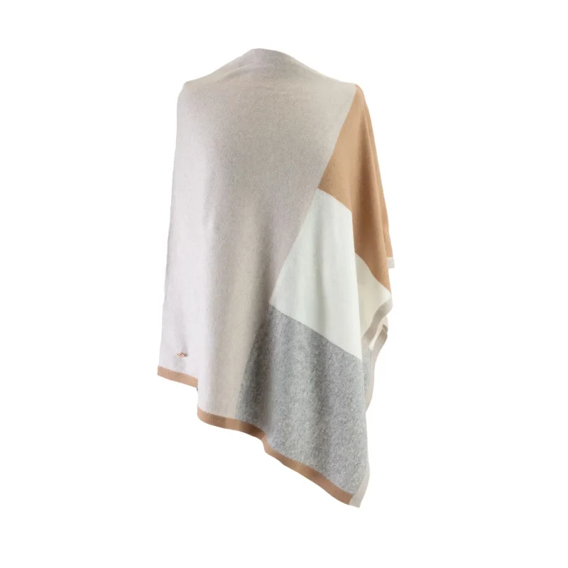 30 cashmere color block poncho neutral