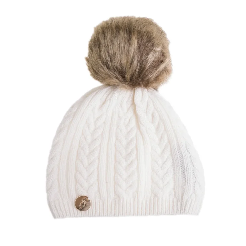 30 cashmere kids cable pom hat angel white