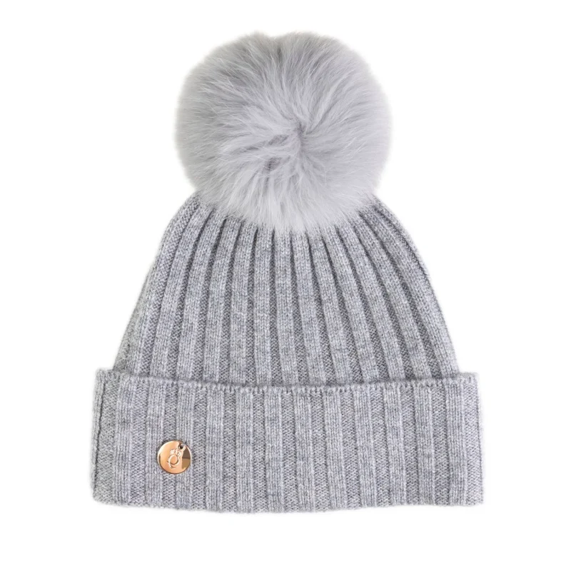 30 cashmere women s ava rib hat w pom poms cloudy grey