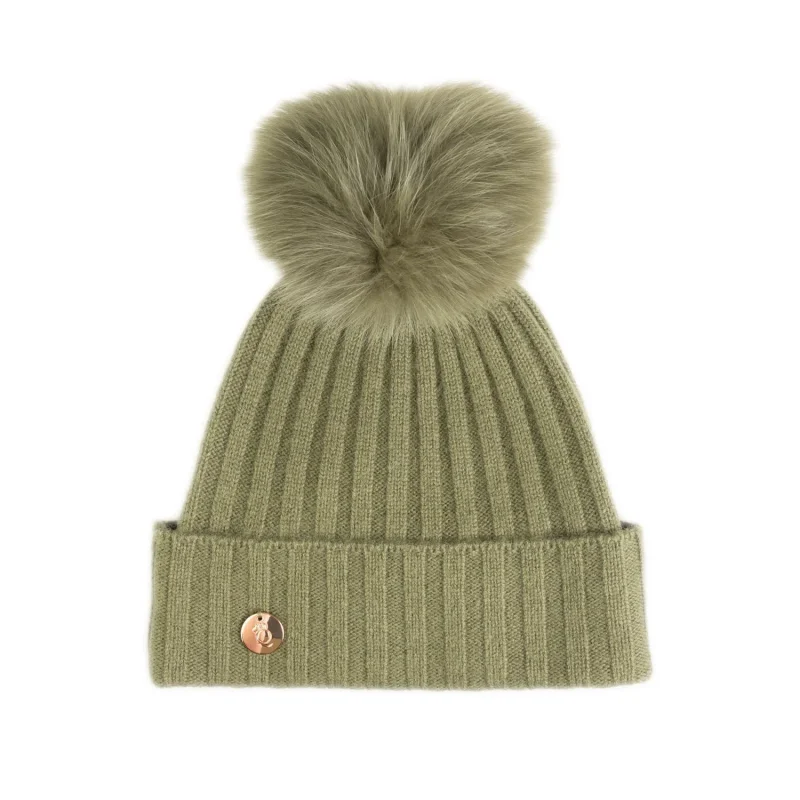 30 cashmere women s ava ribbed pom hat olive