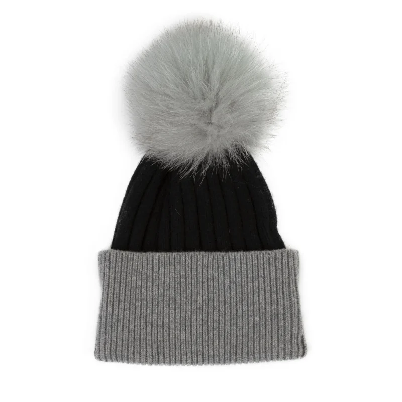 30 cashmere women s olivia black grey pom pom hat