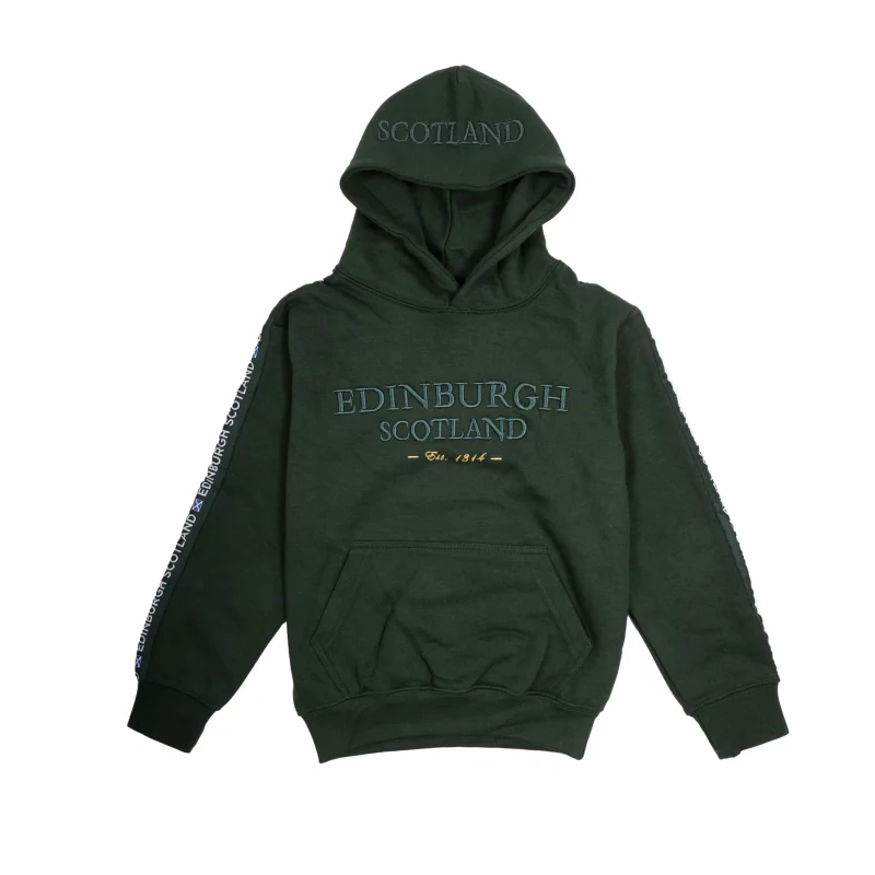 3d embroidered kids hoodie bottle green edinburgh scotland