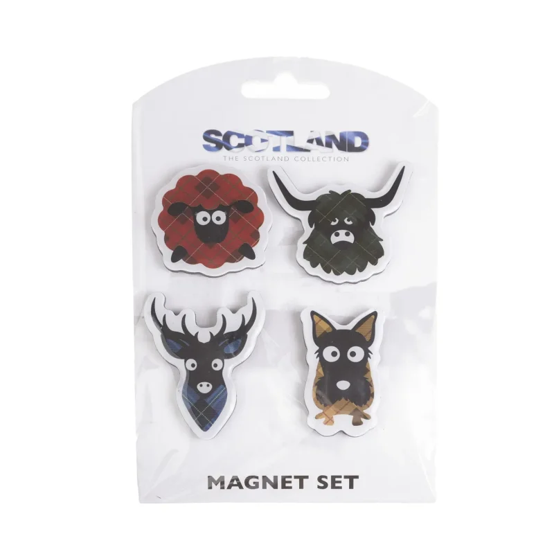 4 pack scottish tartan character magnets