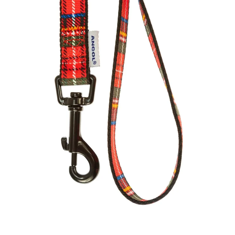 40 red tartan nylon dog leash