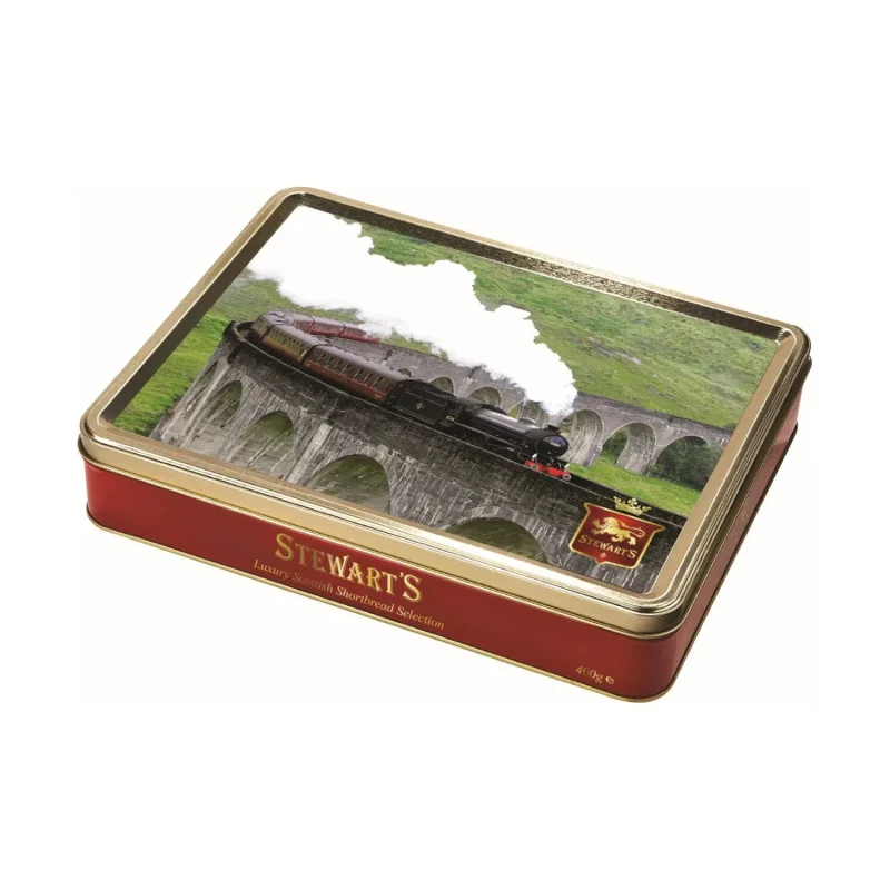 400g steam train on viaduct tin toy set