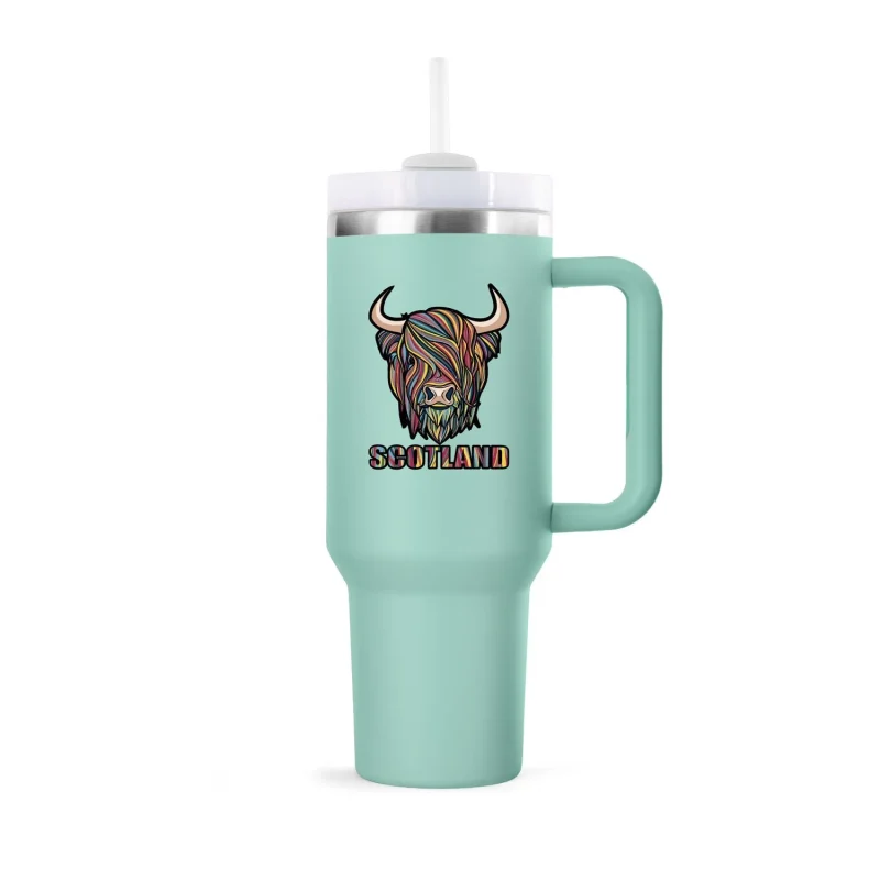 40oz frosty green highland cow cup with straw