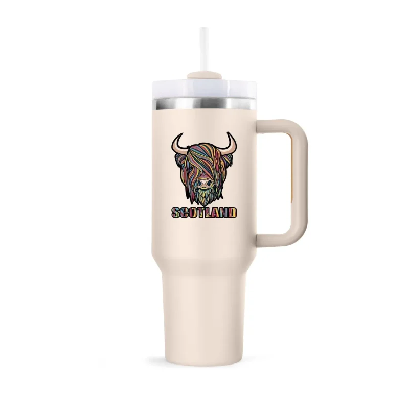 40oz pastel highland cow cup with straw whisper white