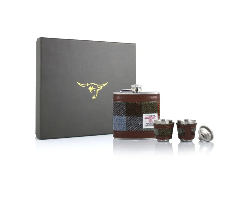 6oz h tweed hip flask gift set macleod tartan