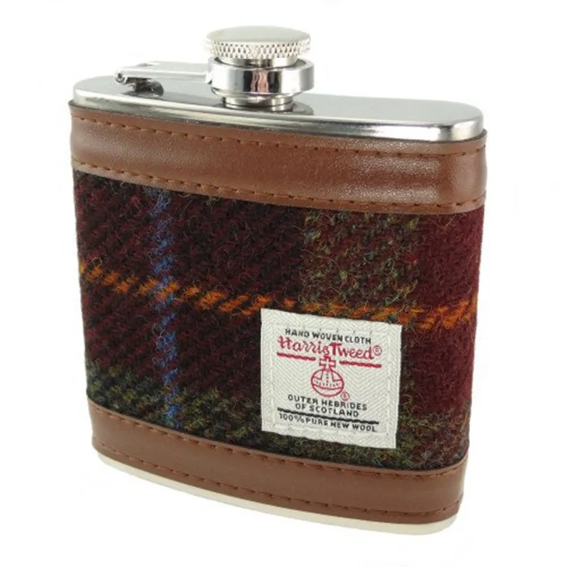 6oz tweed hip flask set grey rust overcheck gift