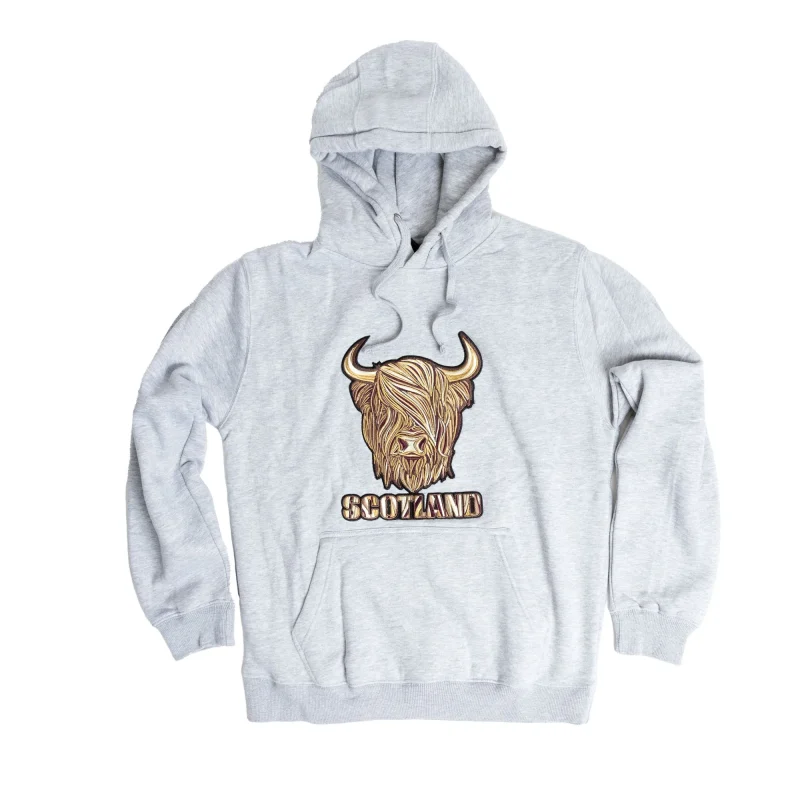 8 shade brown highland cow hoodie heather grey