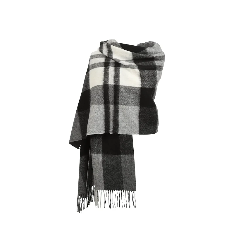 90 10 tartan cashmere scarf black