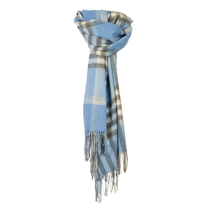 90 10 tartan cashmere scarf blue