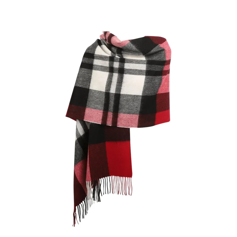 90 10 tartan cashmere scarf exploded red