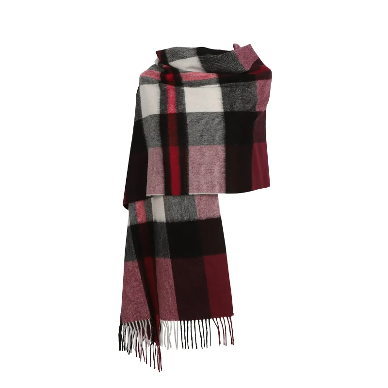 90 10 tartan cashmere scarf in deep damson