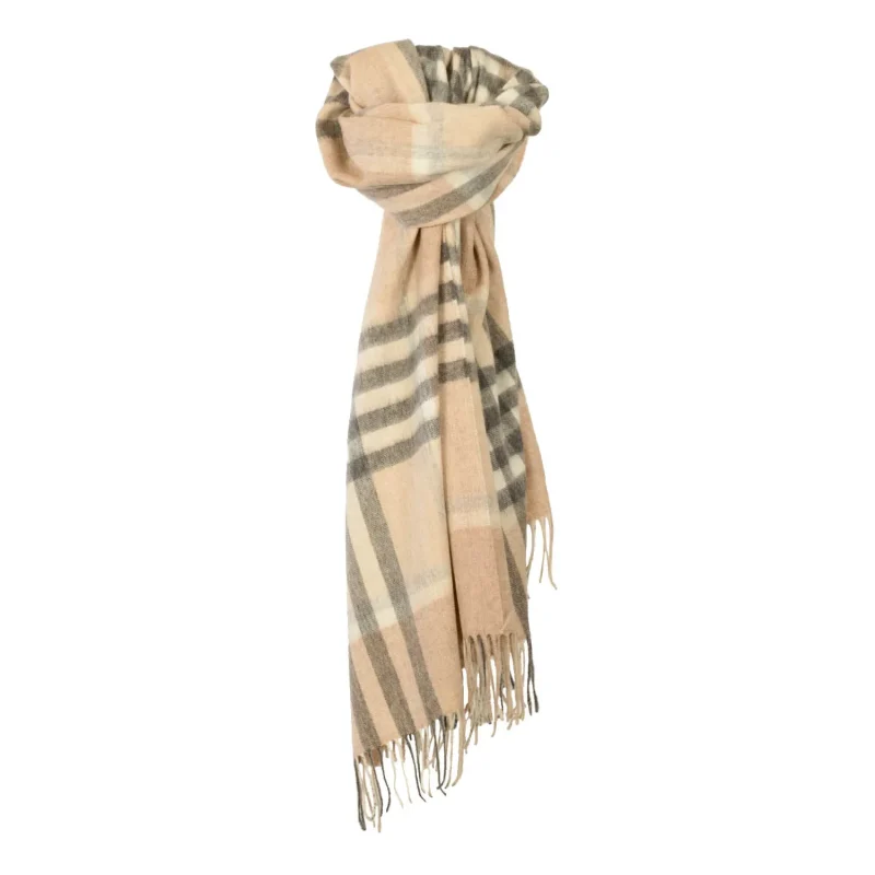 90 10 tartan cashmere scarf natural