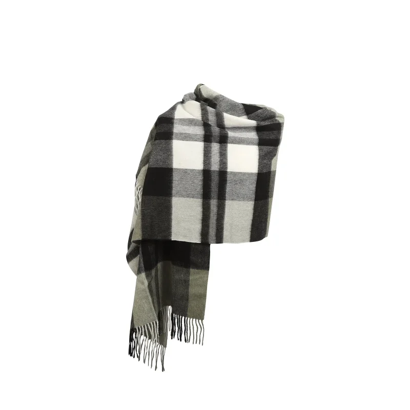 90 10 tartan cashmere scarf olive green