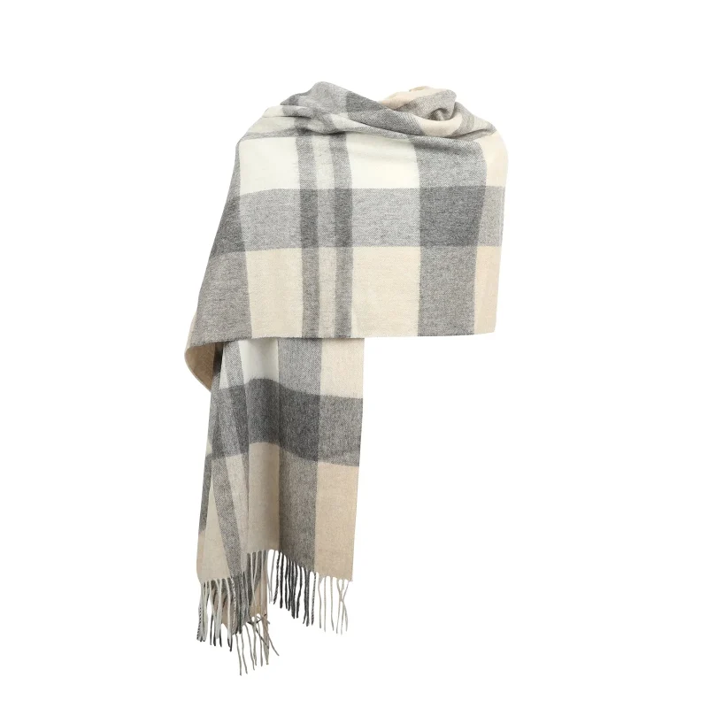 90 10 tartan cashmere wrap scarf natural