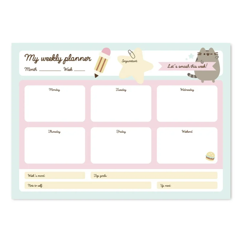 a4 weekly planner pusheen foodie blue