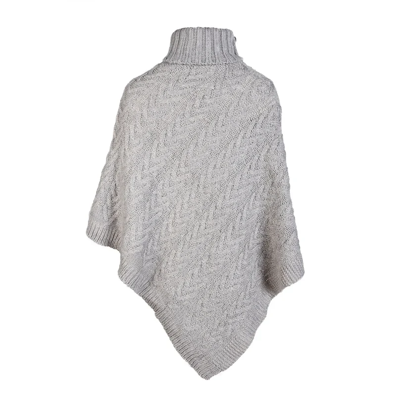 aran cable button rib polo poncho sweater