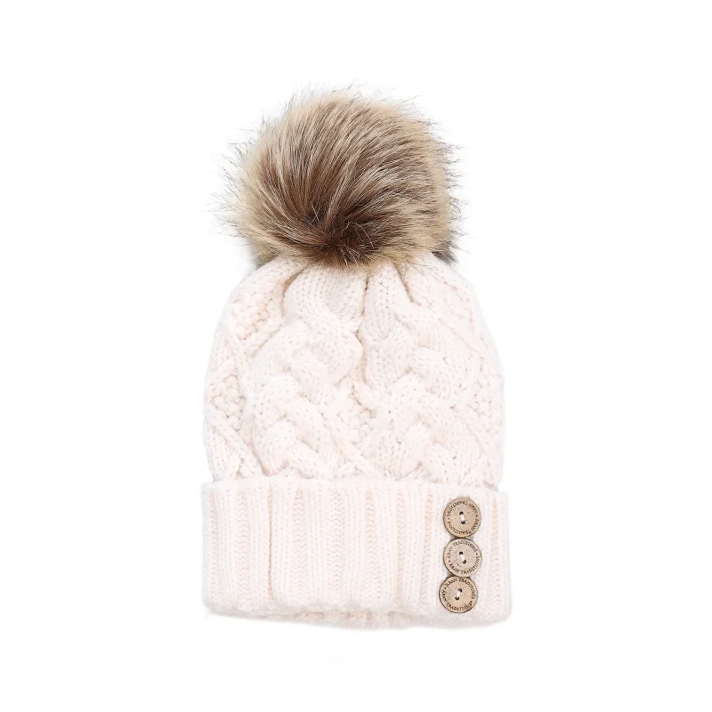 aran cable knit button hat