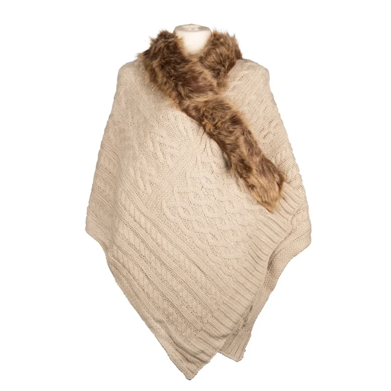 aran cable knit fur trim serape