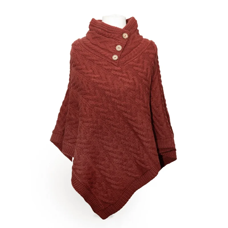 aran cable shawl neck button poncho