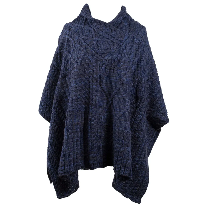 aran traditions classic cable shawl neck navy sweater