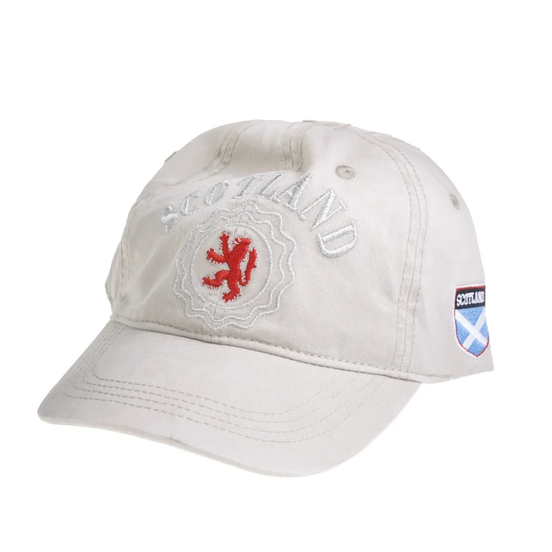 beige lion cap w side flag patch