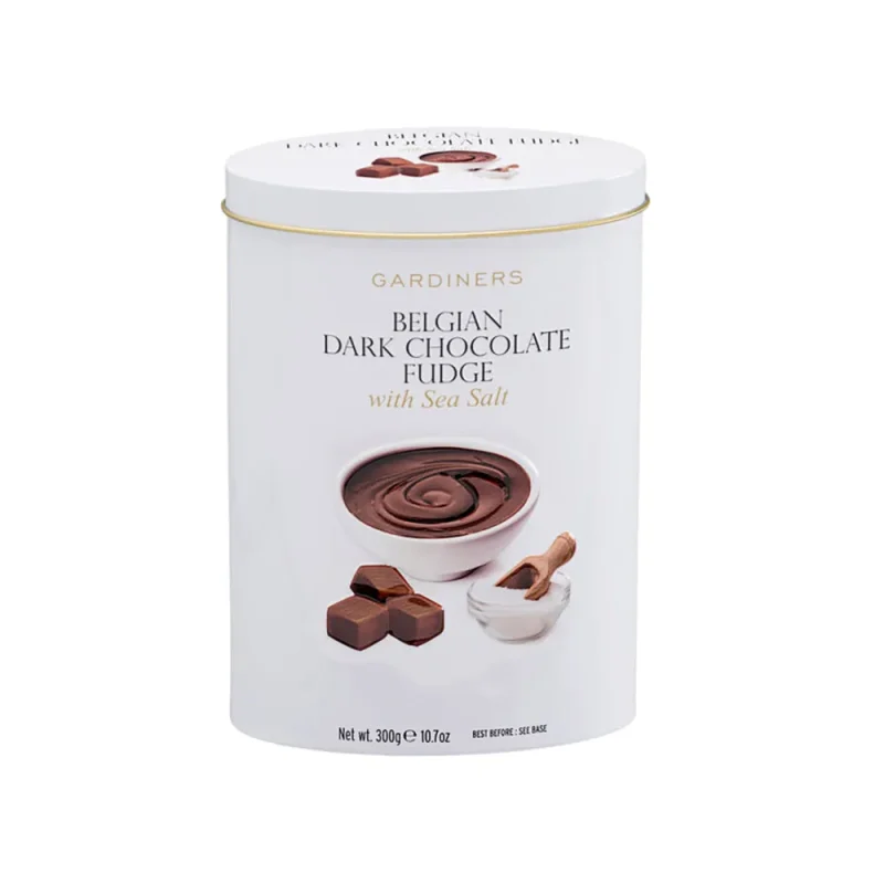 belgian sea salt chocolate fudge tin