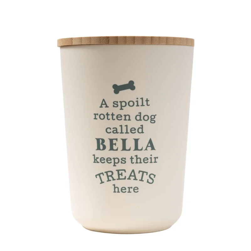 bella dog treat storage jar