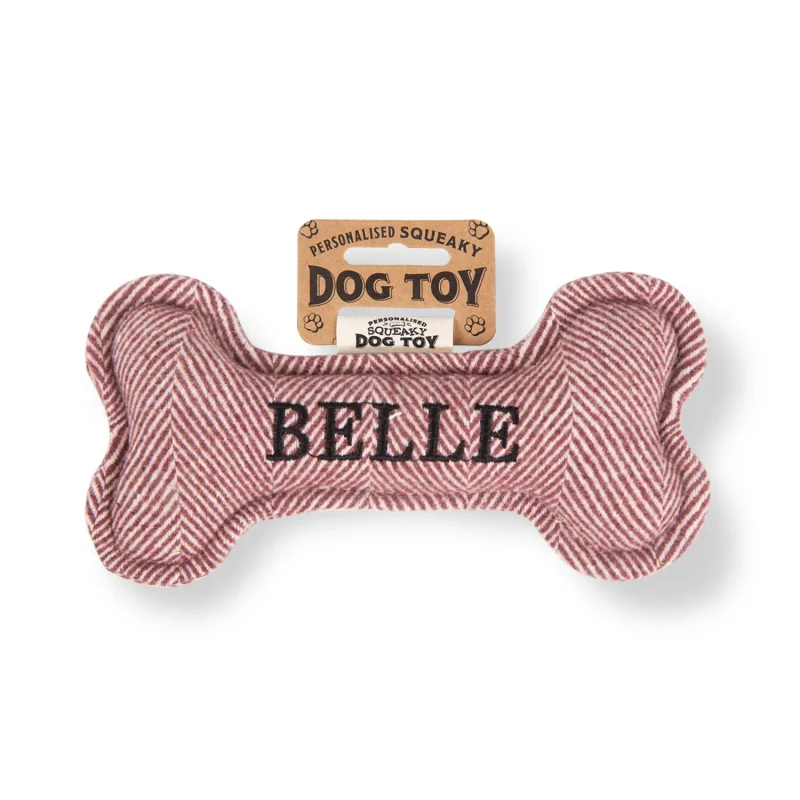 belle squeaky bone dog toy