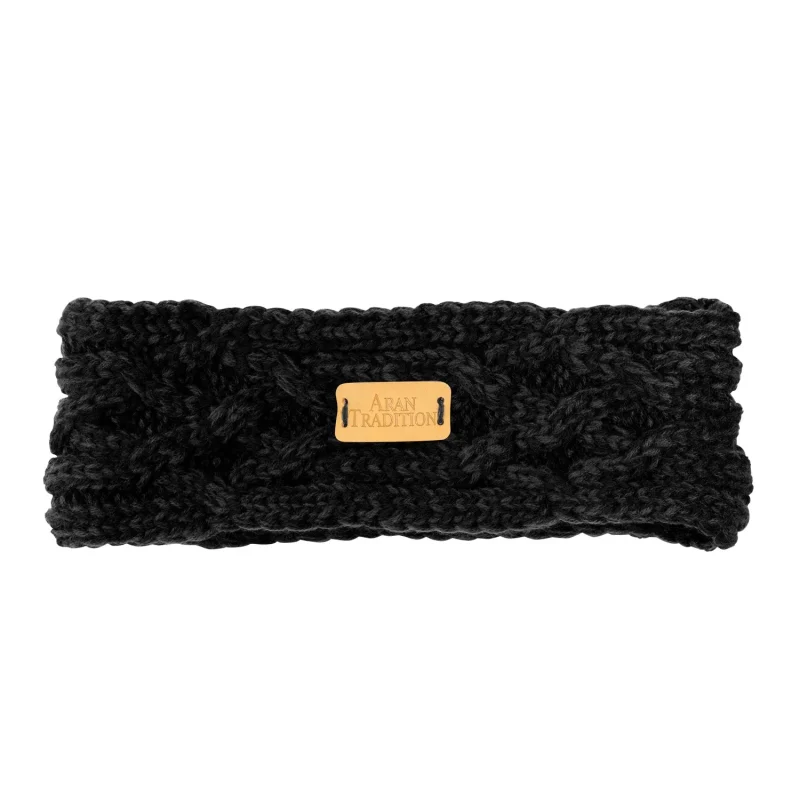 black aran cable knit headband