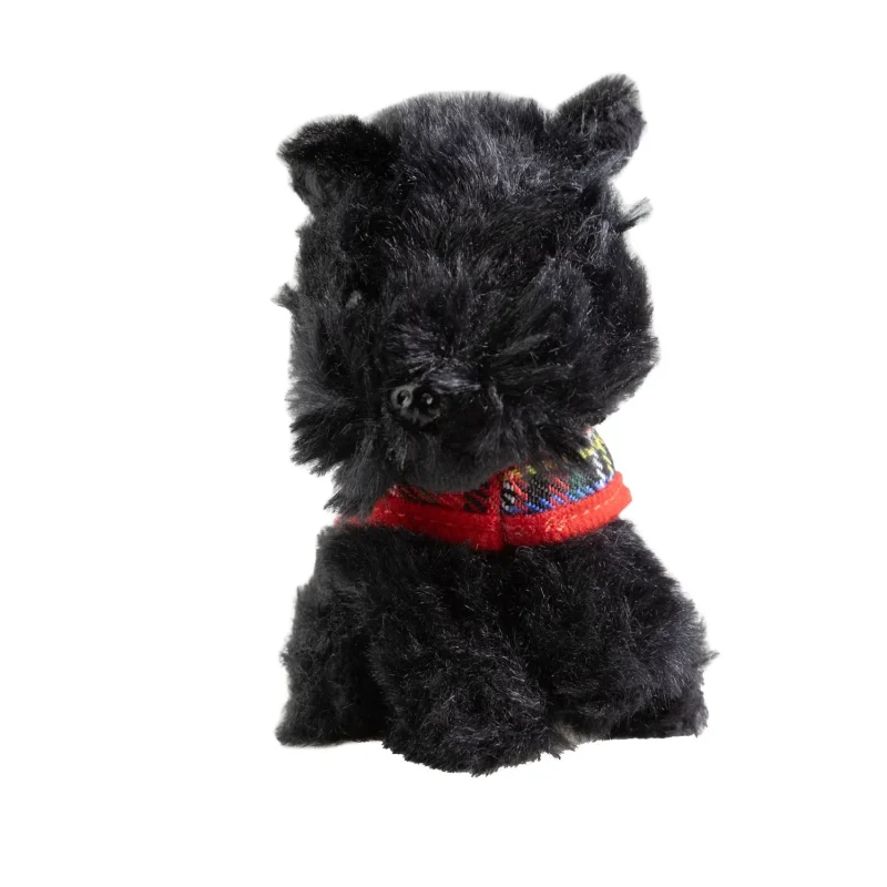 black dog plush toy keyring 10cm