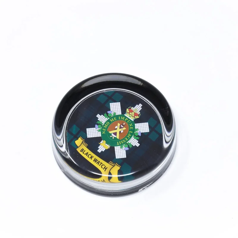 black glass paperweight with watch design