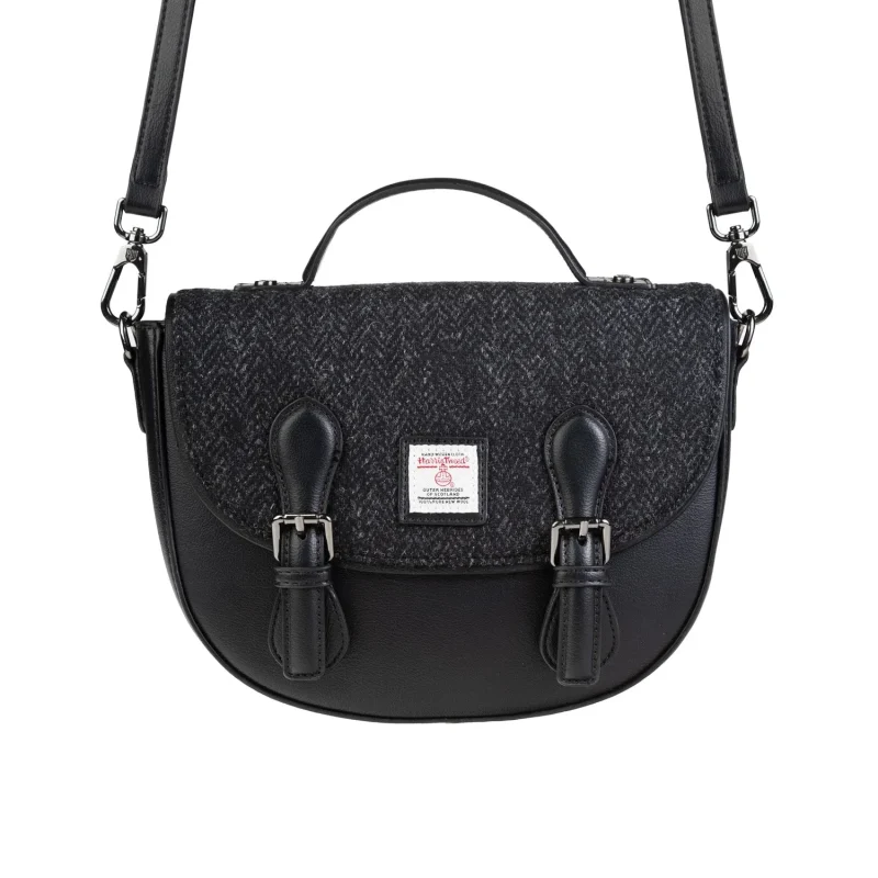 black herringbone cobble satchel