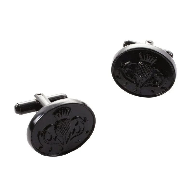 black jet thistle oval cufflinks