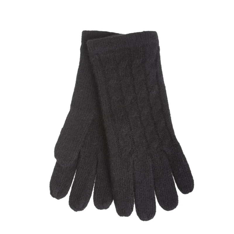 black lambswool cable knit gloves for women