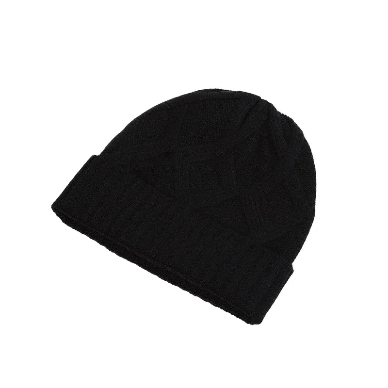 black racking detail turn up beanie for women