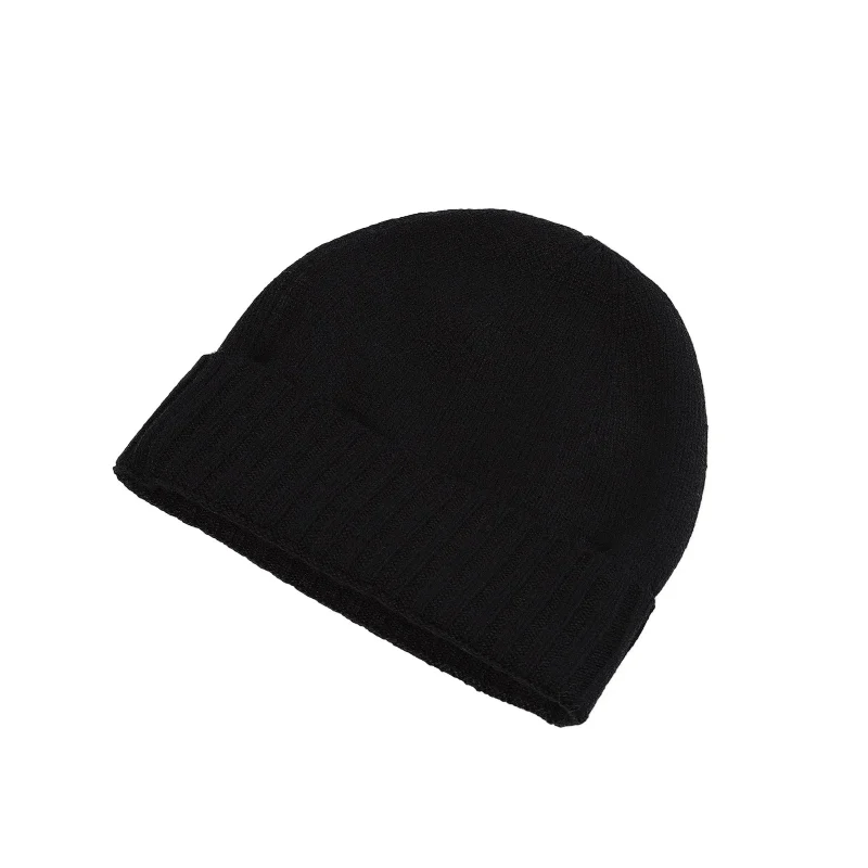 black ribbed knit beanie for women