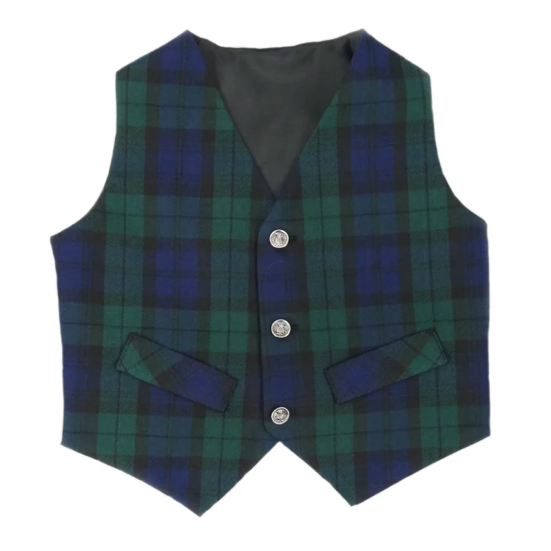 black watch poly viscose tartan waistcoat