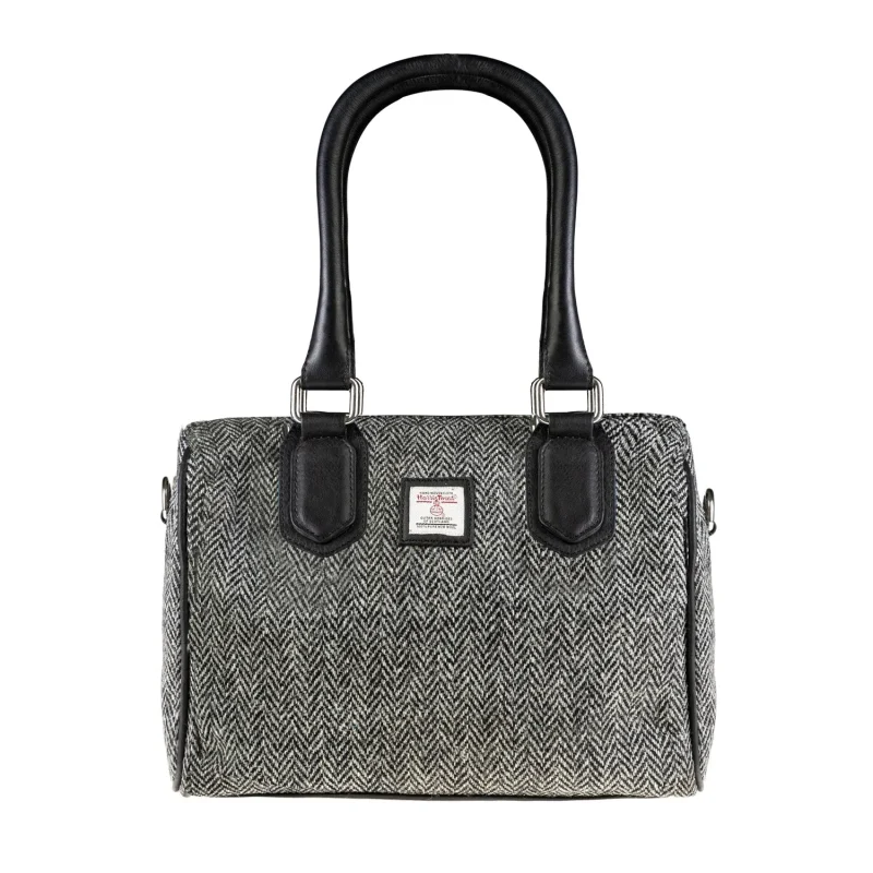 black white herringbone leather handbag for women