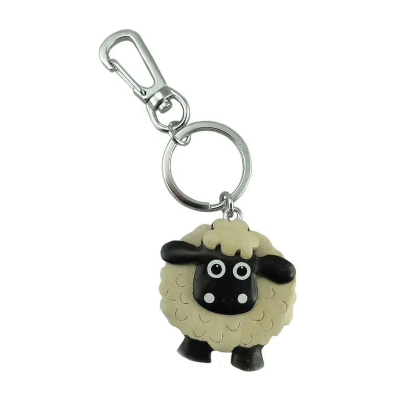 black wooden sheep face key ring